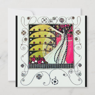 Invitación MAGIA DE LA PRIMAVERA, Fucsia,Amarillo Verde,Negro