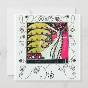 Invitación MAGIA DE LA PRIMAVERA, Fucsia,Amarillo Verde,Negro