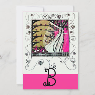 Invitación MAGIA DE LA PRIMAVERA, Fucsia,Amarillo Verde,Negro