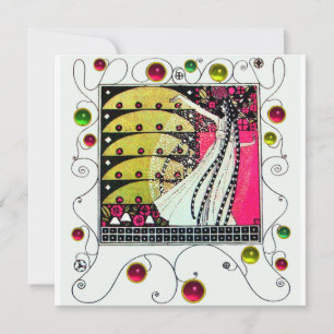 Invitación MAGIA DE LA PRIMAVERA, Fucsia,Amarillo Verde,Negro