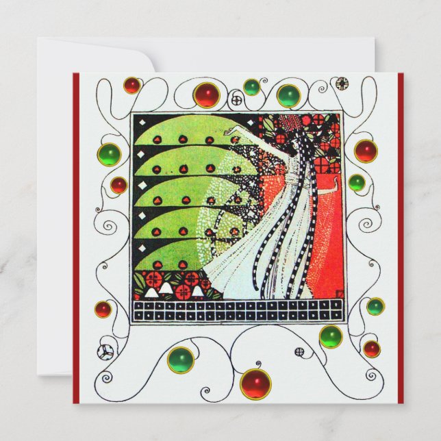 Invitación MAGIA DE LA PRIMAVERA rojo negro blanco verde bril (Anverso)