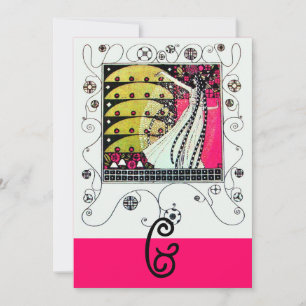 Invitación MAGIA DE LA PRIMAVERA,rosa blanco negro amarillo b