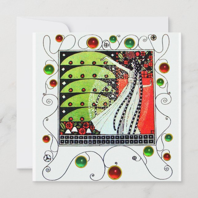 Invitación MAGIA DE LA PRIMAVERA verde blanco negro brillante (Anverso)