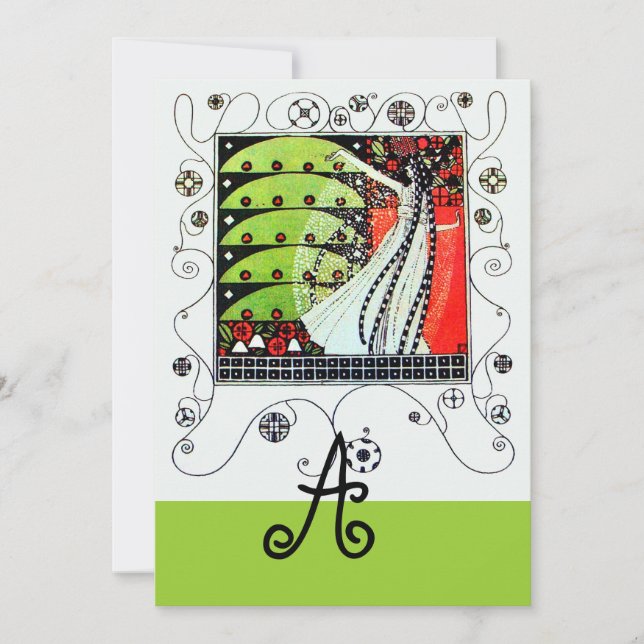 Invitación MAGIA DE LA PRIMAVERA, verde blanco y negro brilla (Anverso)