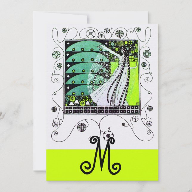 Invitación MAGIA DE LA PRIMAVERA, verde claro negro (Anverso)