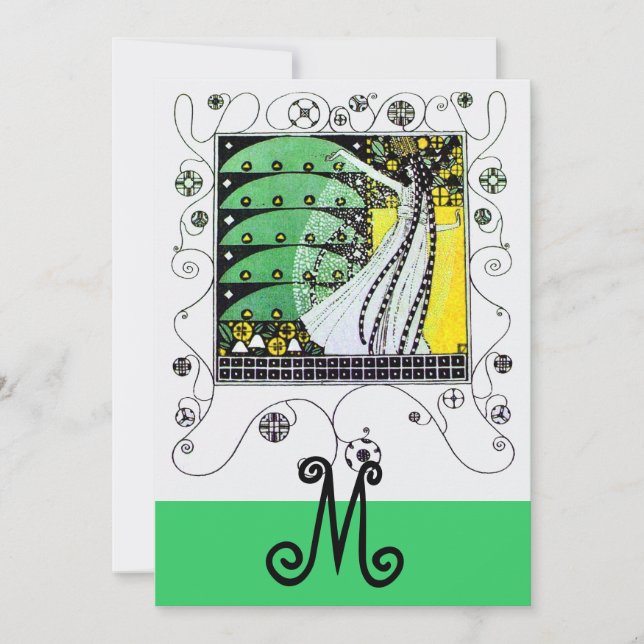 Invitación MAGIA DE LA PRIMAVERA, verde negro brillante amari (Anverso)