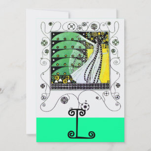 Invitación MAGIA DE LA PRIMAVERA, verde negro brillante amari