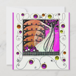 Invitación MAGIA DE LA PRIMAVERA violeta negro marrón brillan