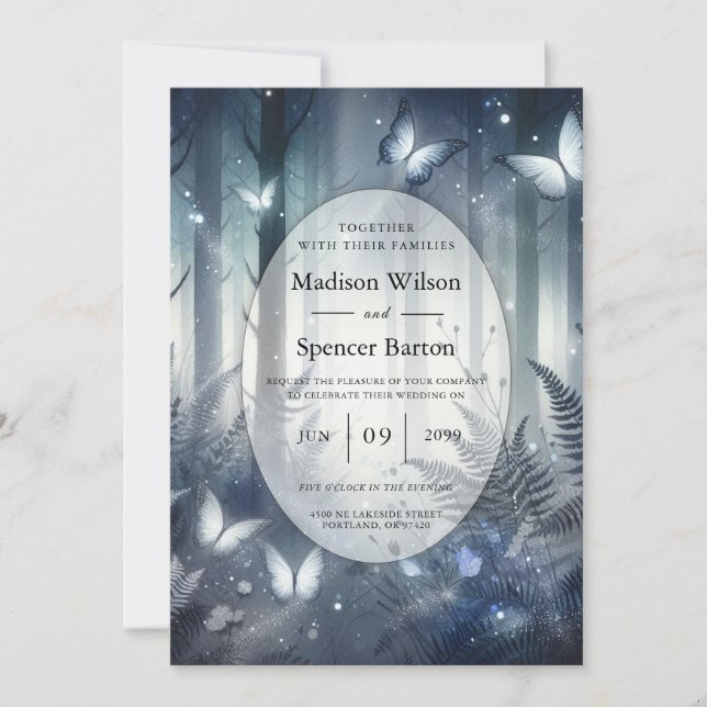 Invitación Magia de Medianoche y Alas a la Luz de la Luna Bod (Anverso)
