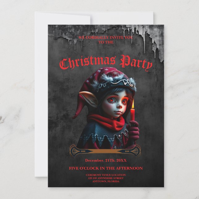 Invitación Magia del elfo gótico bajo la luna llena. (Anverso)