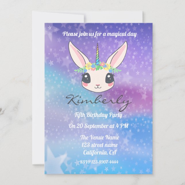 Invitación Magia Del Partido De Cumpleaños De Unicornio (Anverso)