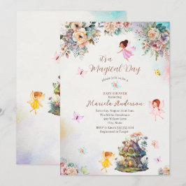 Invitación Magia Floral Hada Princesa acuarela Baby Sho