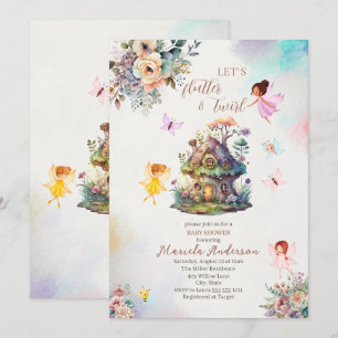 Invitación Magia Floral Hada Princesa acuarela Baby Sho