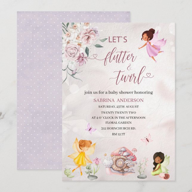 Invitación Magia Floral Hada Princesa ducha de bebé (Anverso / Reverso)