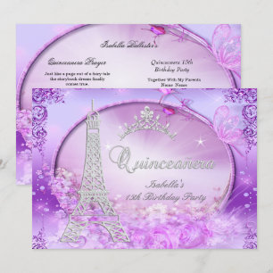 Invitación Magia Princesa Quinceanera Púrpura Tiara