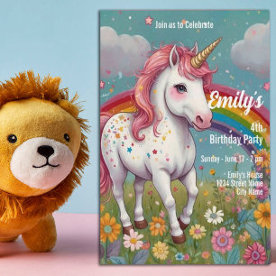 Invitación Magia unicornio Fantasía arcoiris 4º Fiesta de cum