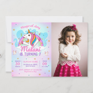 Invitación Magia Unicornios Fiesta del Cumpleaños Púrpura