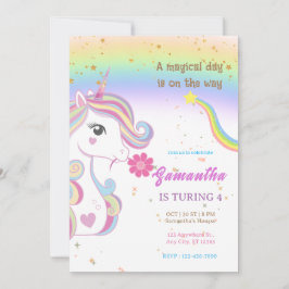 Invitación Magia Unicornios Fiesta del Cumpleaños Púrpura