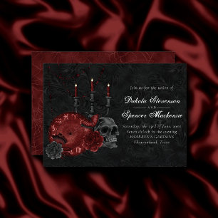 Invitación Magia Zodiaco Carmesí   Rosa de cráneo gótico rojo