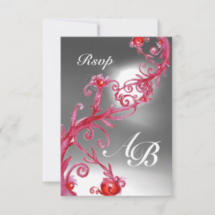 Invitación MAGIC BERRIES 4,MONOGRAM Crystal Rsvp rojo