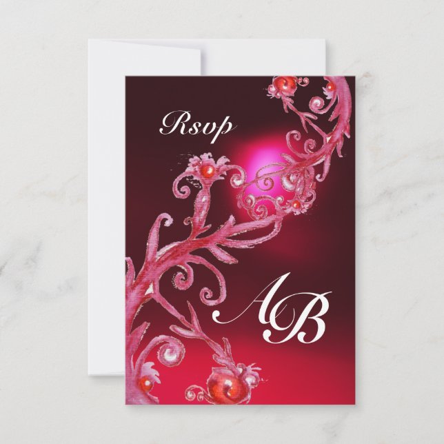 Invitación MAGIC BERRIES 4,MONOGRAM rojo burgundy rsvp (Anverso)