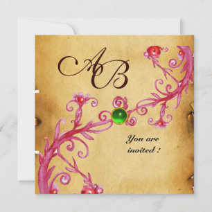 Invitación MAGIC BERRIES MONOGRAM Parchment Green Emerald