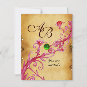 Invitación MAGIC BERRIES MONOGRAM Parchment Green Emerald