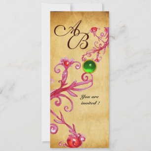 Invitación MAGIC BERRIES MONOGRAM Parchment Green Emerald