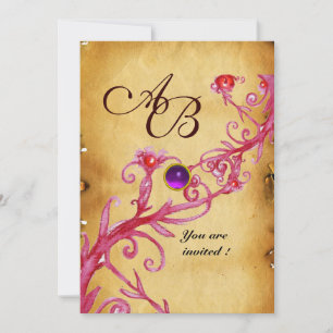 Invitación MAGIC BERRIES MONOGRAM Parchment Purple Amethyst