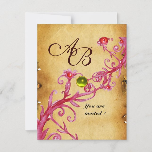 Invitación MAGIC BERRIES MONOGRAM Pergamino Topacio Amarillo (Anverso)