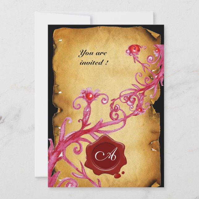 Invitación MAGIC BERRIES MONOGRAM, Sello de Cera Roja Remolin (Anverso)