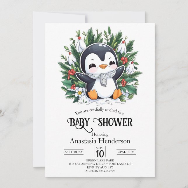 Invitación Magic Bonito Penguin Baby Shower (Anverso)