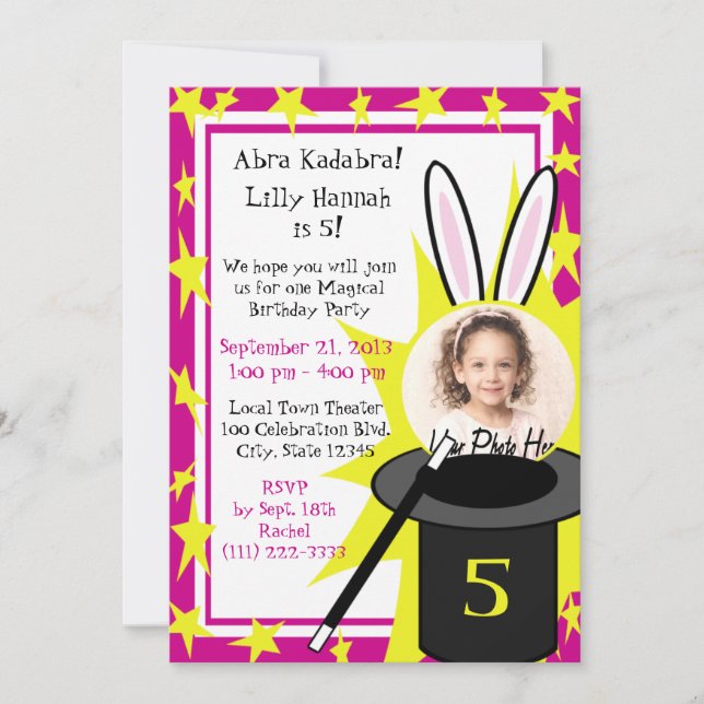 Invitación Magic Me Birthday Pink (Anverso)