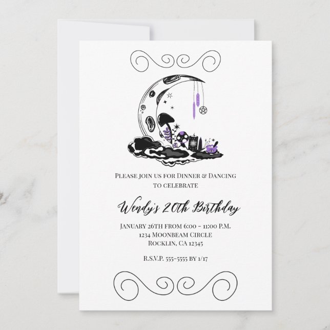 Invitación Magic Mushroom Crystal Moon Garden Cumpleaños (Anverso)