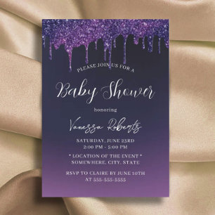 Invitación Magic Purple Purpurina Drin Elegant Baby Shower