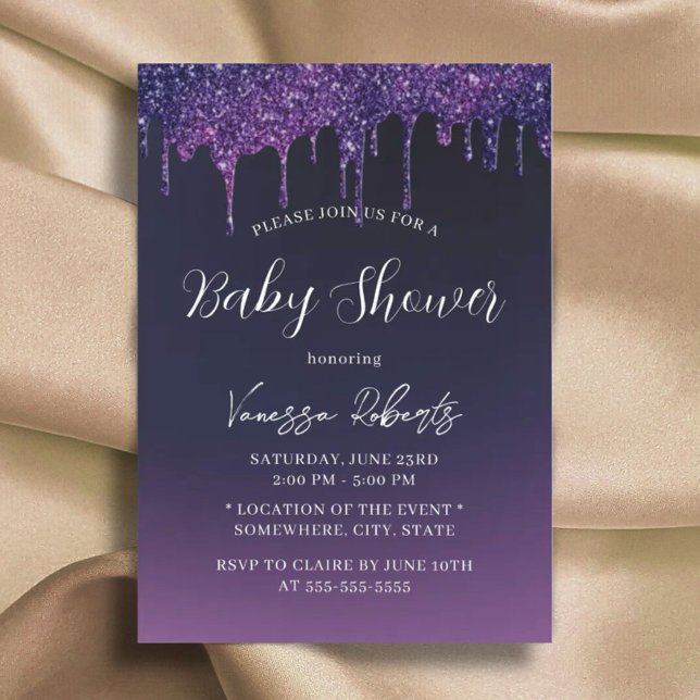 Invitación Magic Purple Purpurina Drin Elegant Baby Shower (Subido por el creador)