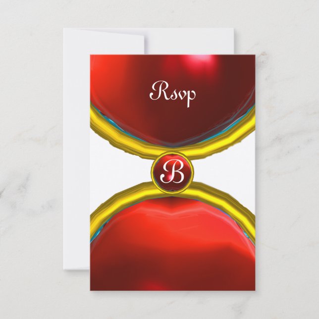 Invitación MAGIC RINGS ,MONOGRAM rsvp gem champagne rojo (Anverso)