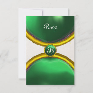 Invitación MAGIC RINGS ,MONOGRAM rsvp gem champagne verde