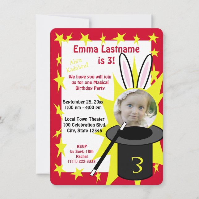 Invitación Magic Show Birday Red (Anverso)