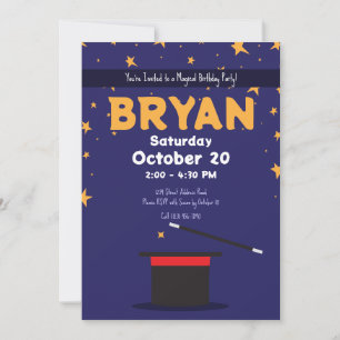 Invitación Magic Show Birday Top Hat & Sparkles