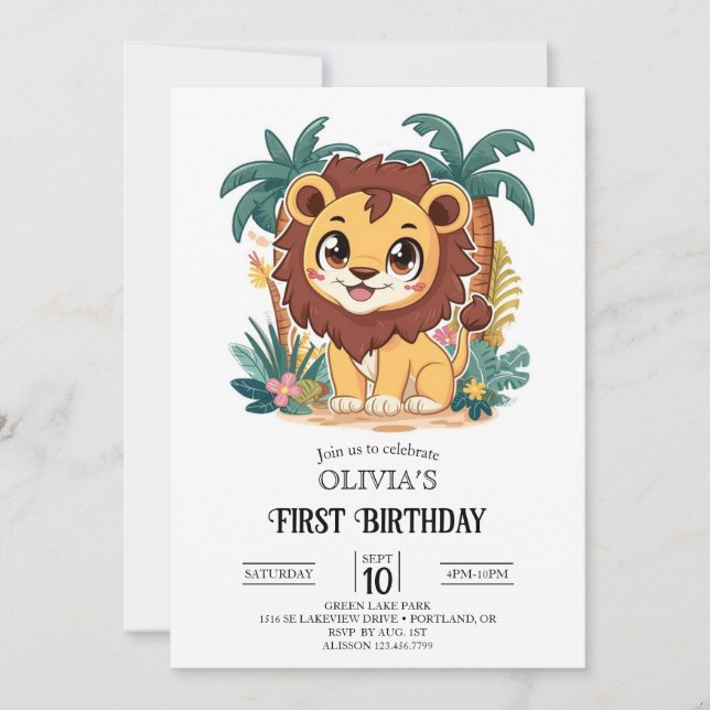Invitación Magic Wild Lion 1er cumpleaños Digital (Anverso)