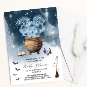 Invitación Magic Witch Cauldron Baby Boy Breaking Baby Shower