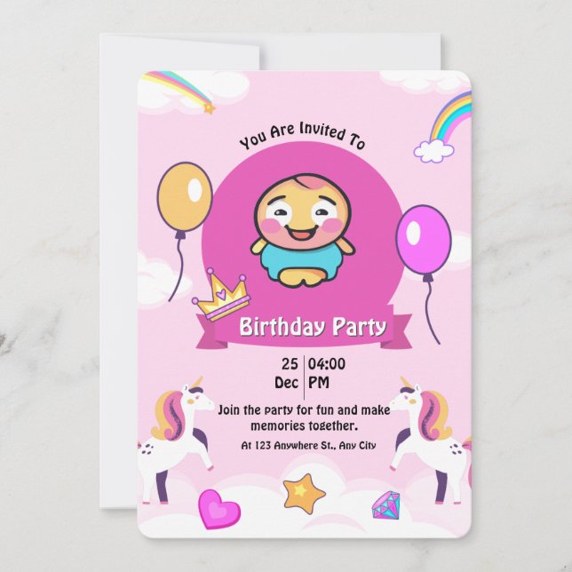 Invitación mágica a la fiesta de cumpleaños de Uni (Anverso)