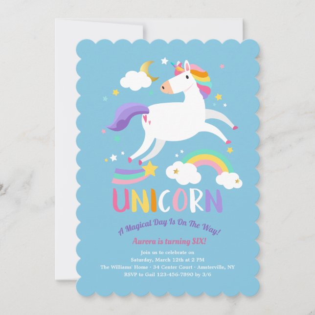 Invitación mágica a la fiesta de cumpleaños de Uni (Anverso)
