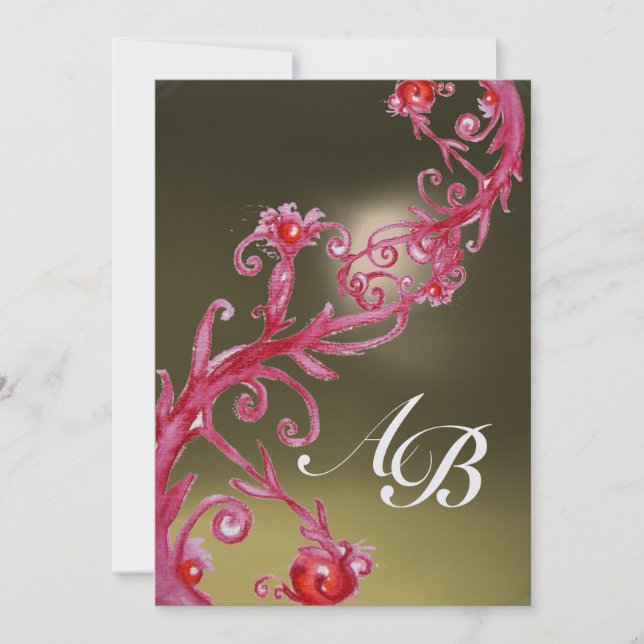 Invitación MÁGICA BERRIES 4,Arroz rosado MONOGRAM (Anverso)
