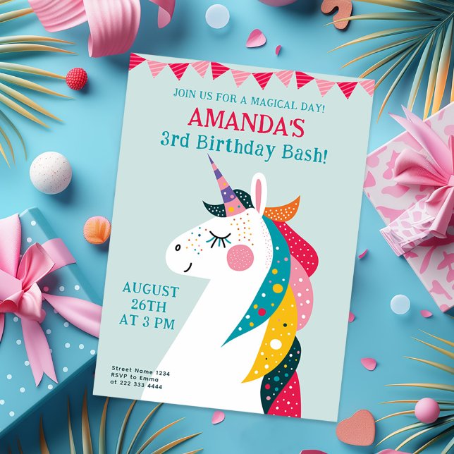 Invitación Magica celebración de unicornio para Chicas (Subido por el creador)