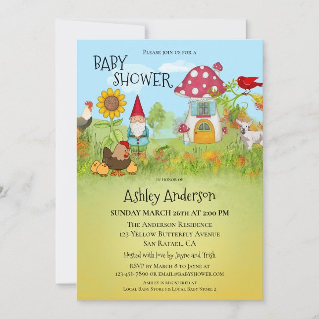 Invitación mágica de Baby Shower de jardín encanta (Anverso)