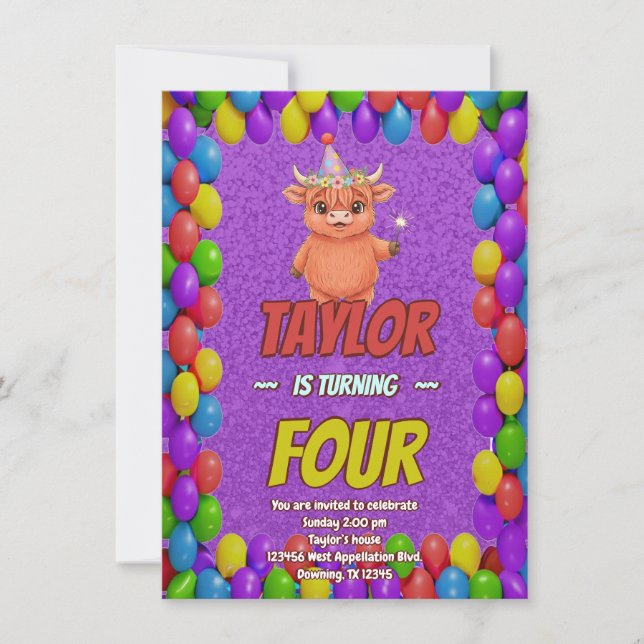 Invitación Mágica de Cumpleaños 4 de Vaca de las H (Anverso)