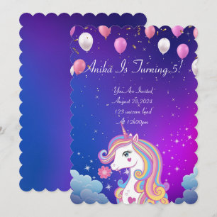 invitación mágica de cumpleaños chica unicornio