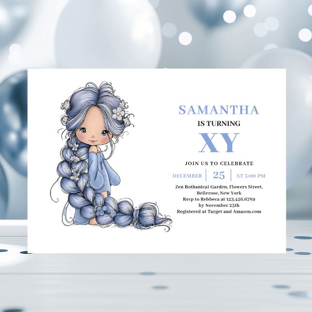 Invitación mágica de cumpleaños de la niña hada az (Wonder Blue Fairy Girl Birthday Magical invitation)